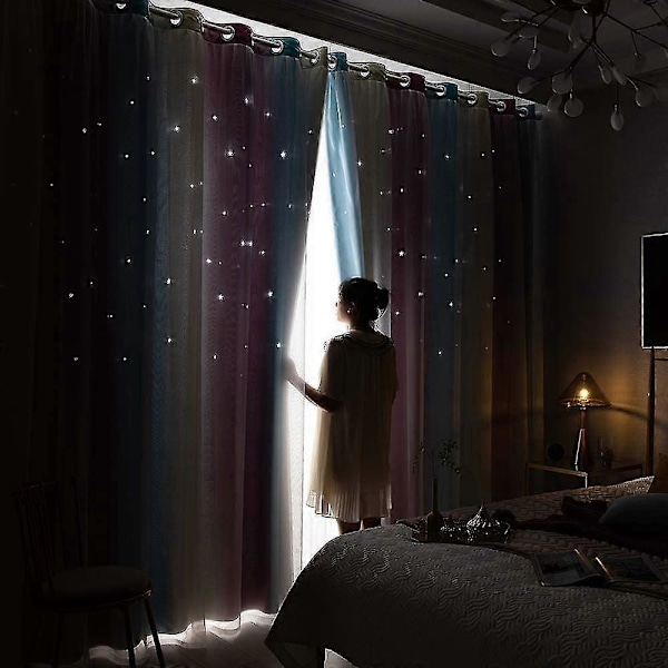 Termiskt Isolerade Mörkläggningsgardiner Med Stjärnor 100% Polyester, för Vardagsrum, Sovrum, Barnrum, Rosa, 1 Styck L 134cm* H 240cm