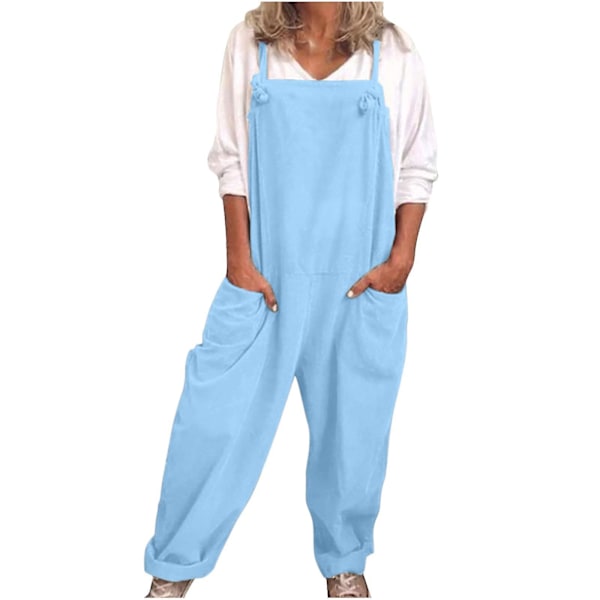 Casual løs bomulds- og linned-jumpsuit til kvinder S lyseblå