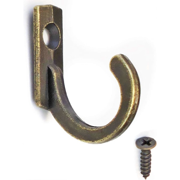 Sett med 10 jernkroker, metallkroker, veggkroker, antikk messing, retro bronse design, 23 mm, sett med 10 skruer inkludert