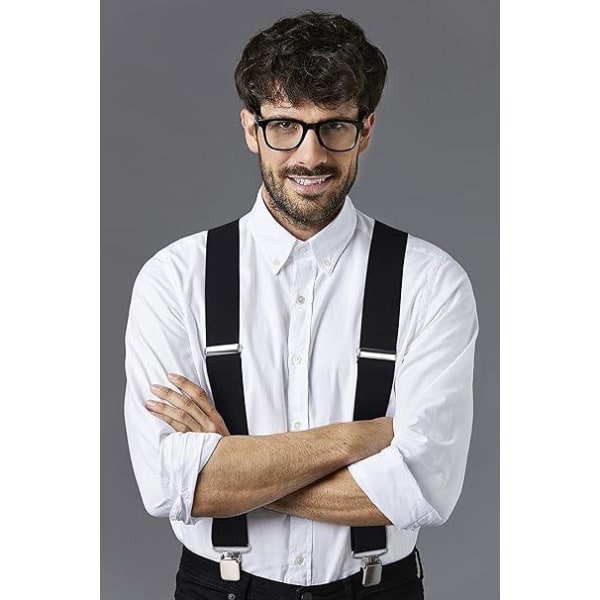 Svarta hängslen för män med mycket stark 4 clips hängslen man Heavy Duty X Suspenders stil justerbar hängslen