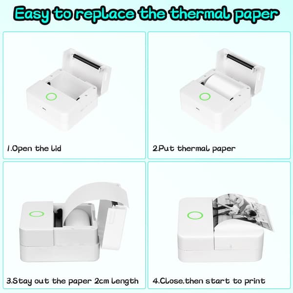 Mini Thermal Portable Photo Printer, Rechargeable Direct Wireless Pocket Printer Compatible with iOS