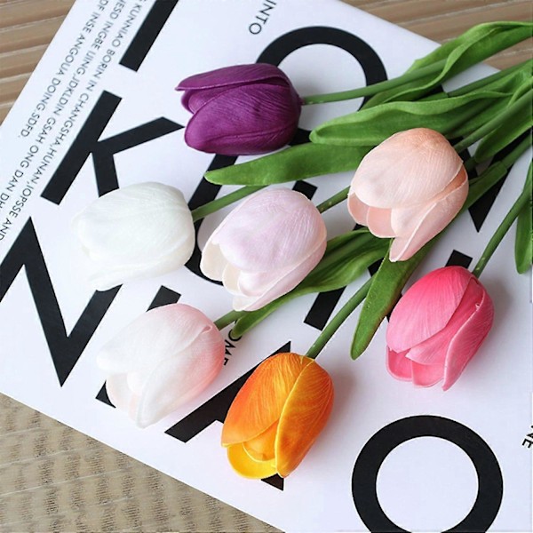 6 stk. Kunstige Tulipaner Blomster Realistiske Smukke Blomsterarrangementer Simulation Tulipaner til Hjem Bryllup Mørk lilla