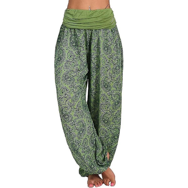 Printed Green Aladdin Harem Pants for Women - Plus Size 3XL