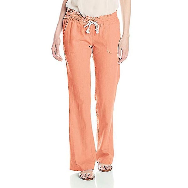 Wide Leg High Waist Cotton Hemp Women's Sport Pants - Orange