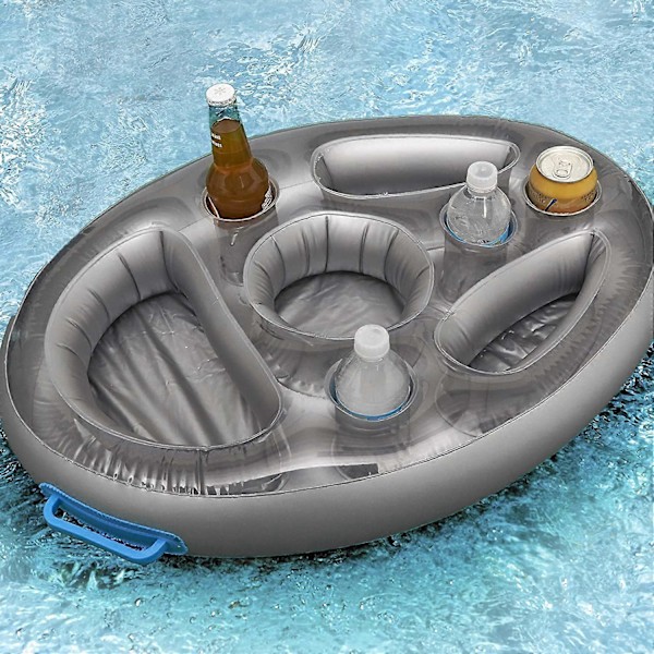 Uppblåsbar Flytande Dryckeshållare, Uppblåsbar Poolbricka med 8 Hål Stor Kapacitet Dryckesflotte för Pooler och Badtunnor (Silver)