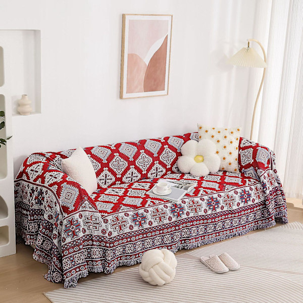 Italiensktillverkat cover i 100 % bomull 180 X 260 Cm, Red Mountain Fantasy Design, lämplig för soffskydd eller sommaröverkast (enkel storlek)