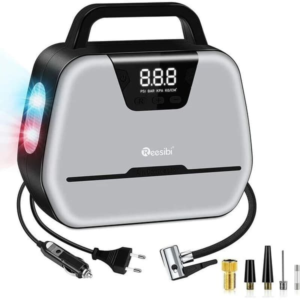 12V 150PSI AC/DC Dubbelströms Bil Däckpump, Mini Digital Luftkompressor för Cykel, Motorcykel, Boll, med LED-ljus, Adaptersats, Munstycke, Kablar
