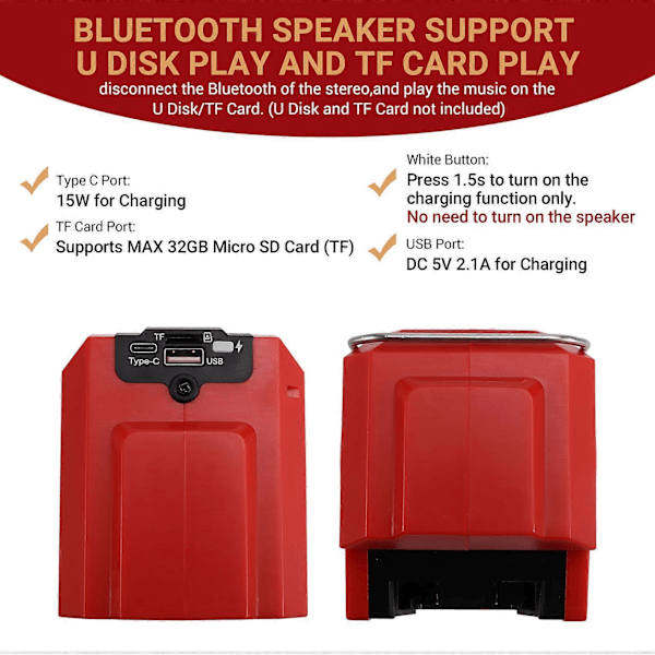 Bærbar Bluetooth-høyttaler for 18V batteri