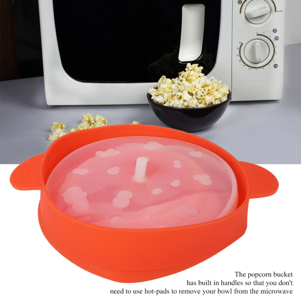 Punainen silikoni-mikroaaltopopcorn-ämpäri kahvan kannella Turvallinen kokoontaittuva popcornvalmistuskulho