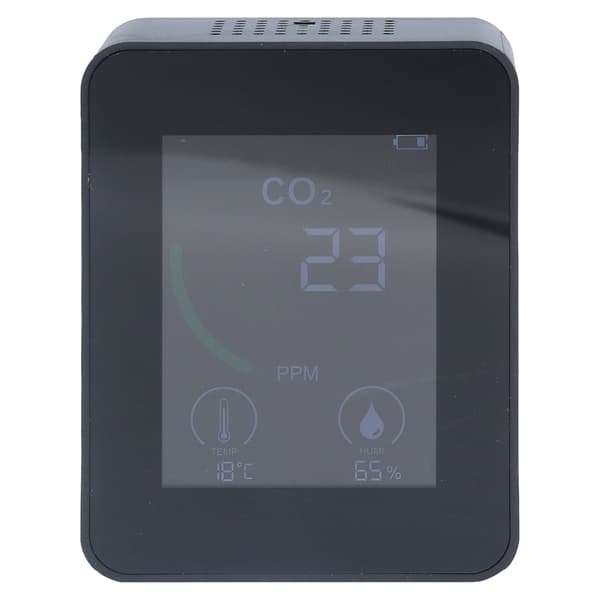 Bluetooth kuldioxid luftkvalitetsmåler TVOC-tester 60 dages datalagring fugtighedstemperaturmåler USB-strømforsyning sort