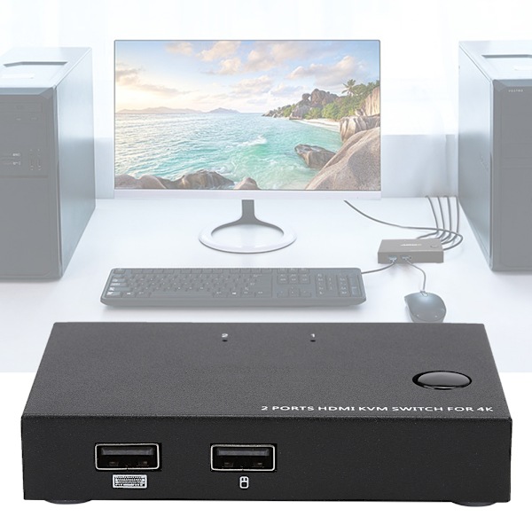 AM-KM201 KVM-switch 2-port HDMI-fördelare 1080P 4K för 2 datorer som delar en skärm