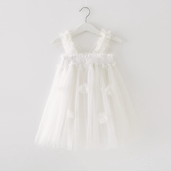 Keiju Prinsessa Perhonen Siipi Tulle Mekko Pienille Tytöille Valkoinen 130CM