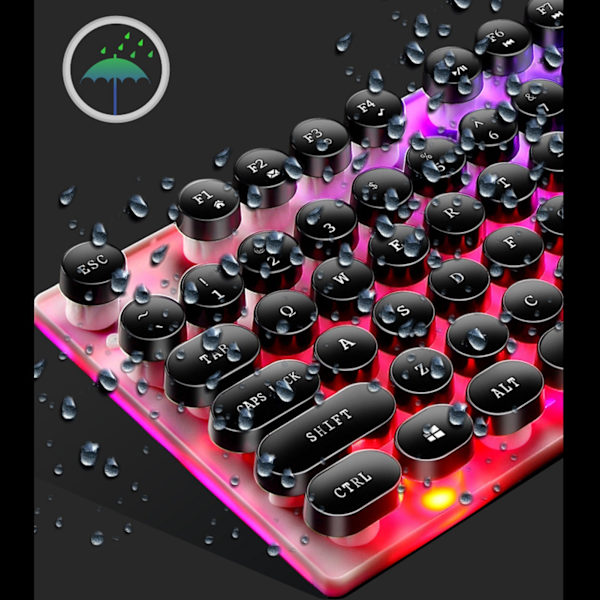 Tastatur Mus Combo Punk Retro Keycaps USB Kablet Farverig baggrundsbelyst Holdbar ABS tastatur og mus til gaming bærbar PC Black Punk Sæt