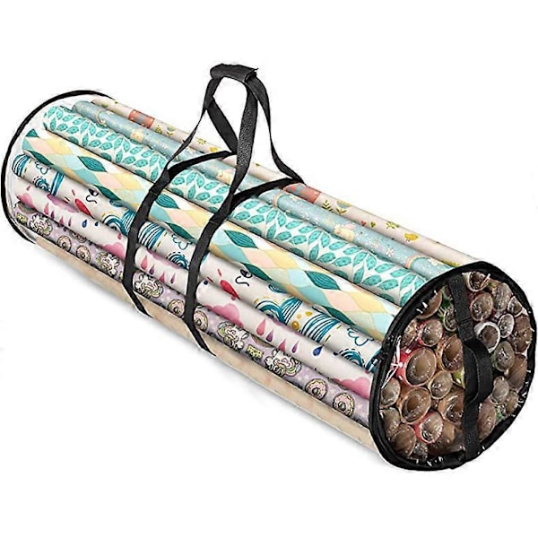 Julegavepapir Organizer Klar, (Sort) Passer til 24 ruller af 101 cm længde, kraftig PVC opbevaringspose til gavepapir med håndtag og lynlåstop, Un