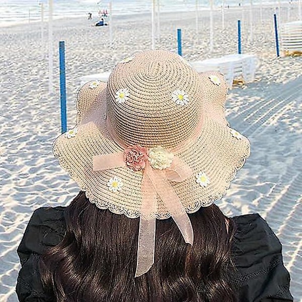 Stilig rosa bredbremmet hatt med veske for kvinner og jenter - perfekt for sommer, strand og reiser