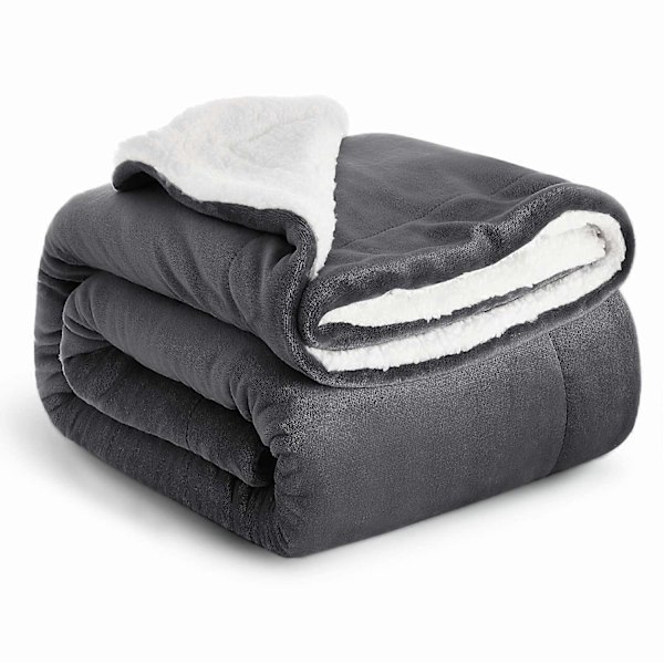 Sherpa Fleece Filt Sängöverkast Filtar För Soffor Mjuk Fluffig Tjock Filt Vändbar Mikrofiberpläd (Grå, Dubbel (150 x 200 cm))