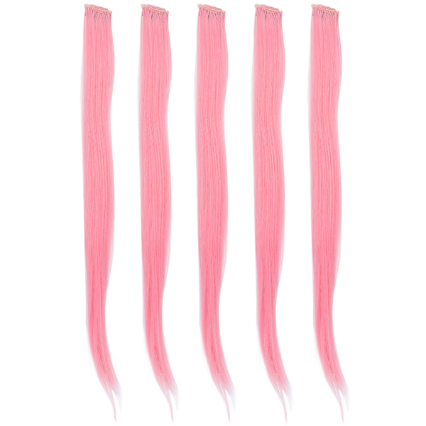 5 stk klips i hårstykke farget rett hårforlengelse klips hårstykke klips for fest Cosplay Lys rosa
