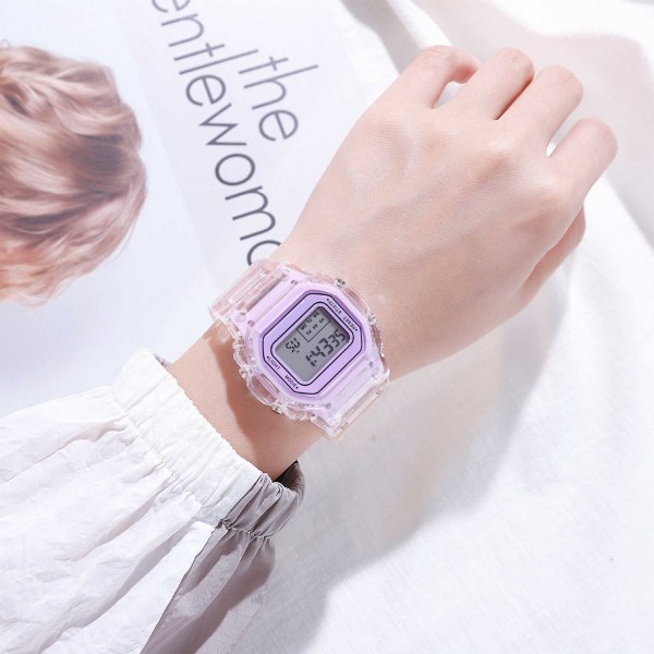 LED Digital Watch Transparent Vattentät Lättvikts Exakt Time Sports Armbandsur Lila