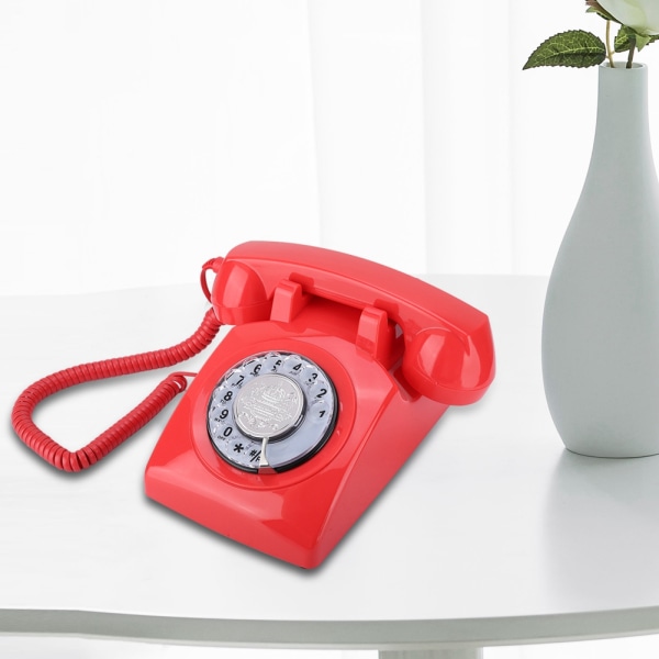 Retro drejeopkaldstelefon Vintage fastnettelefon Bordtelefon (rød)