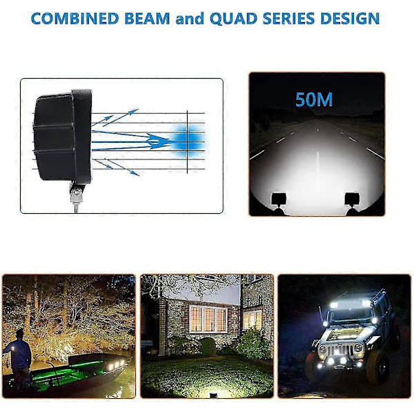 LED Arbeidslys, 2 stk 48W Flood LED Lysbar for Bil Traktor Offroad Lastebiler SUV ATV Båt 4 Tommer