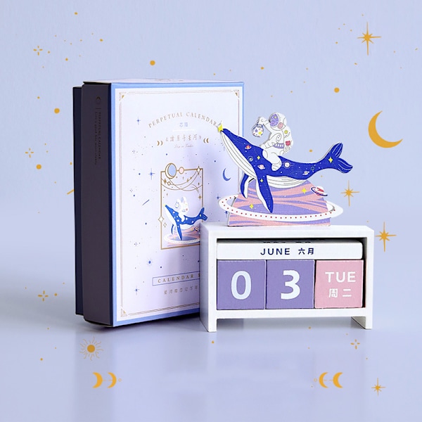 Skrivbordskalender i trä, heminredning, evighetskalender, manuell, återanvändbar, blockpresent, presenttyp 4, ingen väska