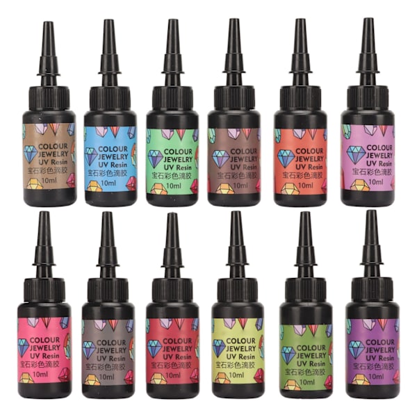12 stk UV-harpiks Assorterede Farver Hurtig Hærdende Levende Farve Bredt Anvendt UV Epoxy Harpiks til DIY Smykkefremstilling
