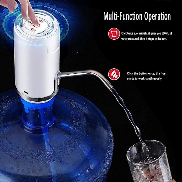 Automatisk vandflaskepumpe Universal 5 gallon vanddispenser USB-opladning Bærbart drikkevand