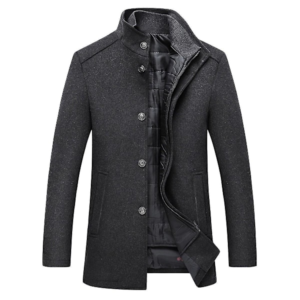 Winter Men's Woolen Coat with Thick Vest, Stand-up Collar, Single-breasted - XL Dark Gray