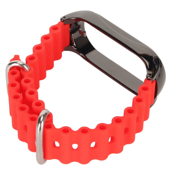 Silikon watch med skyddande case i rostfritt stål Passar för Mi Band 7 Röd
