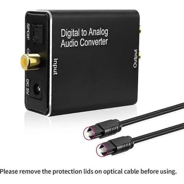 Digital-til-analog lydkonverter (DAC), optisk SPDIF-udgang til analog RCA og 3,5 mm stereo auxiliary.