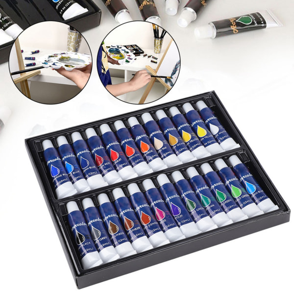 Fargerikt malingssett - 24 farger, 12 ml hver, for DIY-pigmentmaling og -tegning