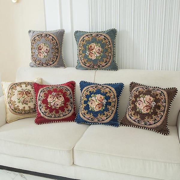 Set med 6 st kuddfodral, 45x45cm, vackert dekorativt blommönster, heminredning