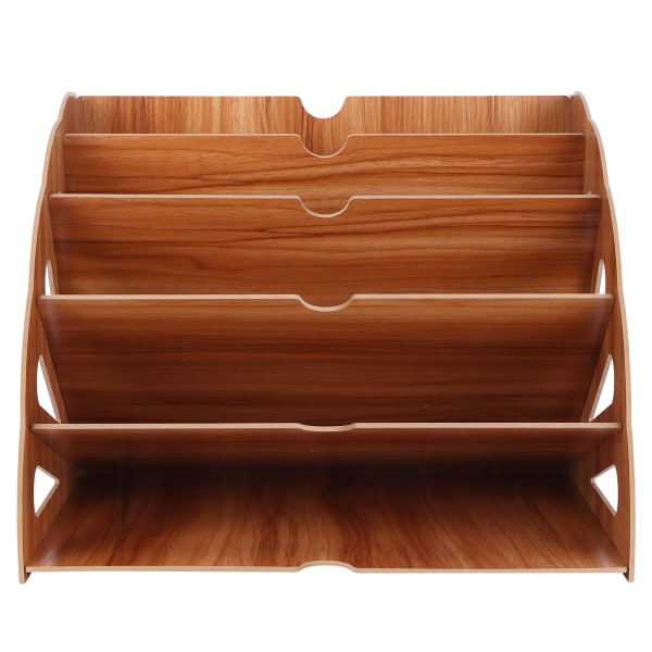 Trä MultiSlot Storage Rack Kontorsmaterial Desktop File Organizer för hemmakontor (Cherry Wood Color)