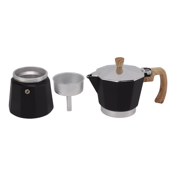 Moka-kahvinkeitin, alumiiniseos, nopea lämmitys, mukava kahva, kahdeksankulmainen, 150 ml, musta, sopii kaasu- ja sähköliedelle