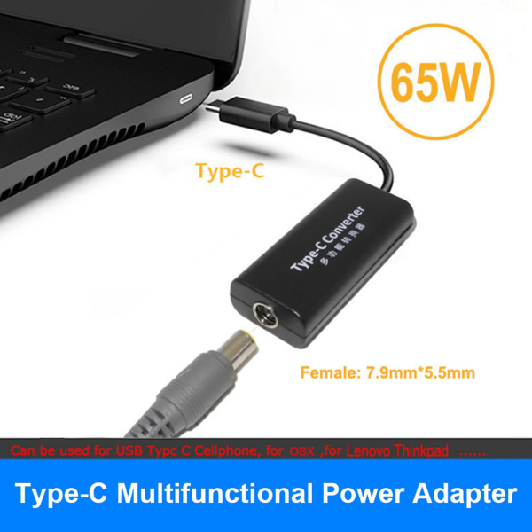 65 W DC 7,9 x 5,5 mm naaras- ja TypeC-kannettavaan power