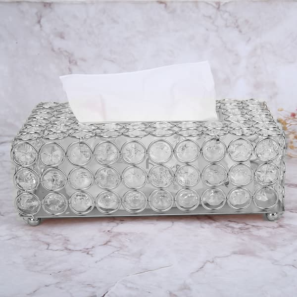 Rektangulær Kunstig Krystal Tissue Box Cover Papir Opbevaringsholder Boligindretning (Sølv)