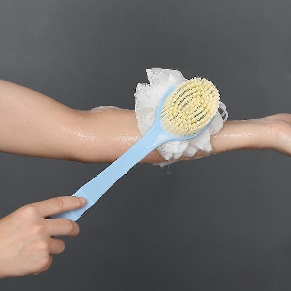 Peelingkroppborste med Borst och Loofah - Långskaftad Bad- och Duschsrubb