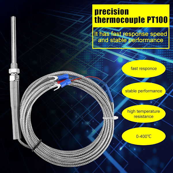 M8 gevind PT100 platinmodstand termoelement 50 mm probe temperatursensor ledning 0-400 ℃ (5 m)