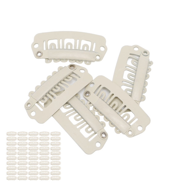 50 st Peruk Snap Clip 6 tänder U-form Snap Clips med gummi för hårförlängning Beige
