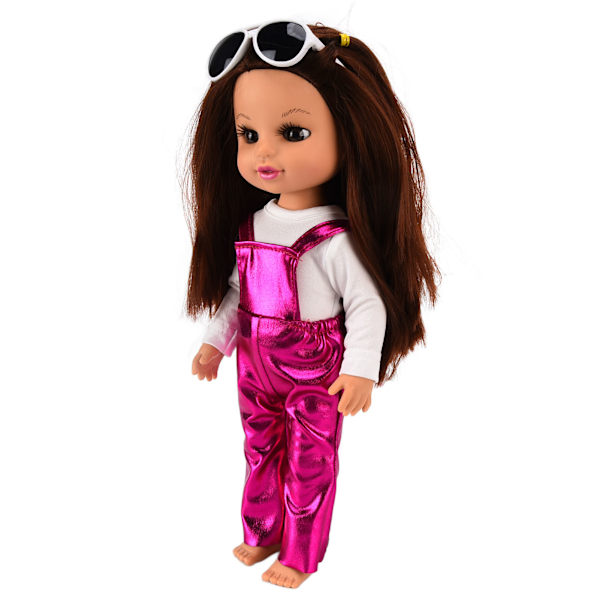 14 tommer/35 cm baby pige dukke poserbar mode glitter hvid race lavendel overalls med solbriller