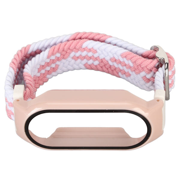 Mjukt nylon flätat watch med case Skärmskyddstillbehör Passar för Mi Band 7 Rosa vitt och rosa case