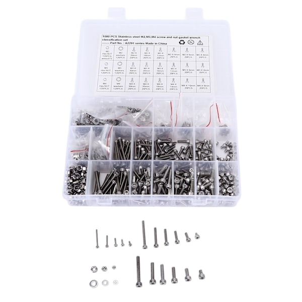 1080 stk/sett M2 M3 M4 Skrue Mutter Pakning Kit Rustfritt Stål Hex Socket Hode Cap Feste Assortert for Biler Lastebiler Skip