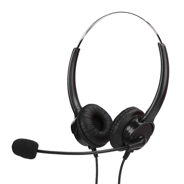 Binauralt headset til stationær computer med ledning, mikrofon og fleksibel, roterbar PU-læder
