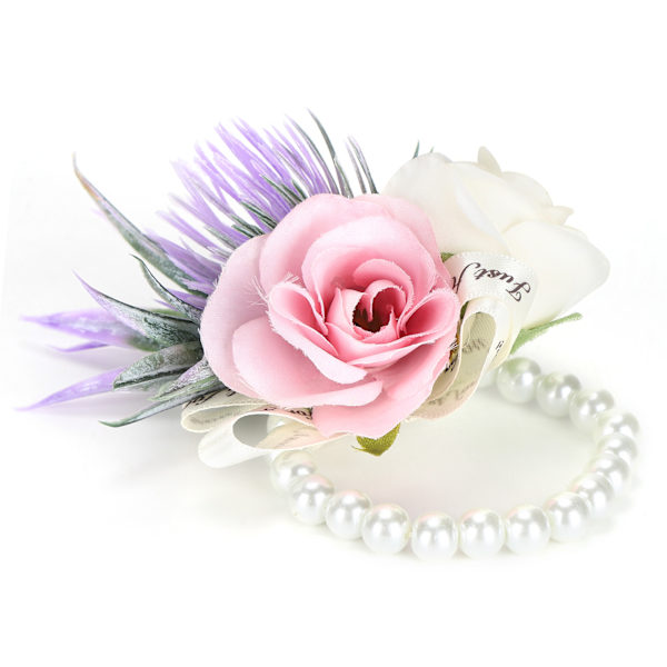 Håndledsblomst brudepige kunstig perlearmbånd Håndledskorsagearmbånd til bryllupPink