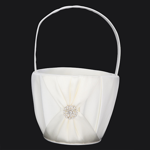 Silke Satin Materiale Bryllup Blomsterkurv Jentekurv Hvite Blomsterkurvsett（Hvit）