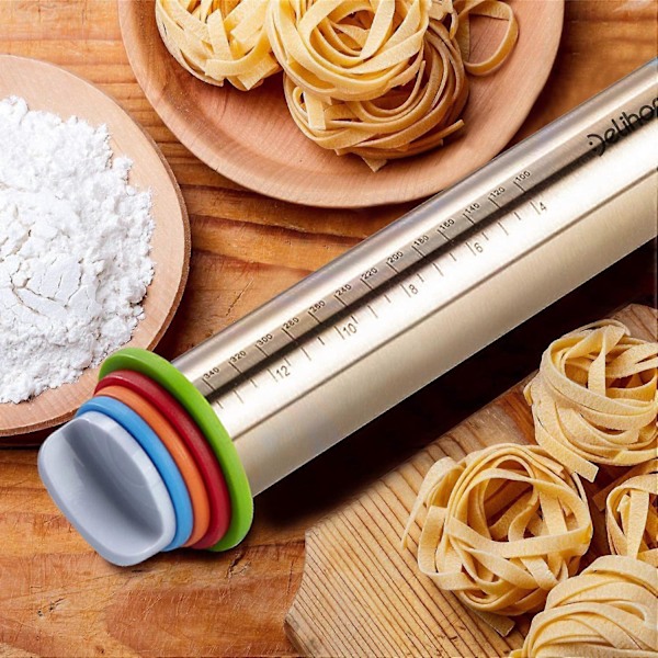 Kagerulle, rustfri stål kagerulle med 4 justerbare skiver, non-stick kagerulle til tærtedej, pizzadej, småkager og bagværk