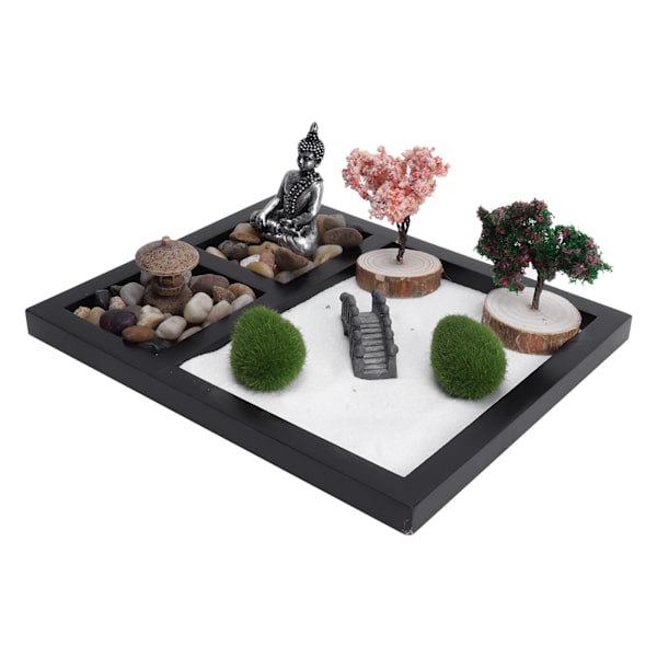 Zen-trädgårdssandbord Buddha-staty sandlåda japansk stil skrivbord bricka hantverksdekoration