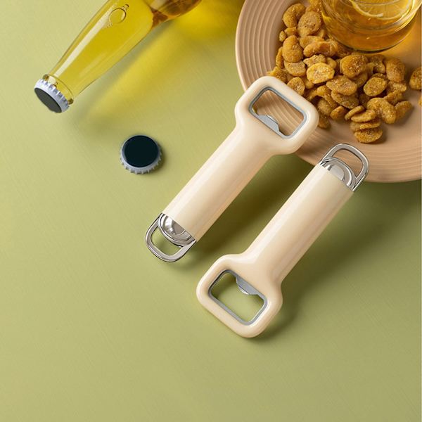 Robust kapsylöppnare i rostfritt stål, platt kapsylöppnare, bärbar hängande bartenderöppnare för kök, bar, restaurang, beige