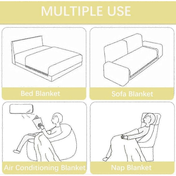 Sengetæppe Strikket Tæppe Plaider Blødt Varmt Tekstureret Dekorativt Tæppe med Kvaster til Sofa og Seng (Gul, 127x173cm)