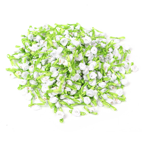 Handgjorda Blommor med Blad Små Rosor Huvudbonad Docktillbehör DIY Konstgjord Band (Vit)
